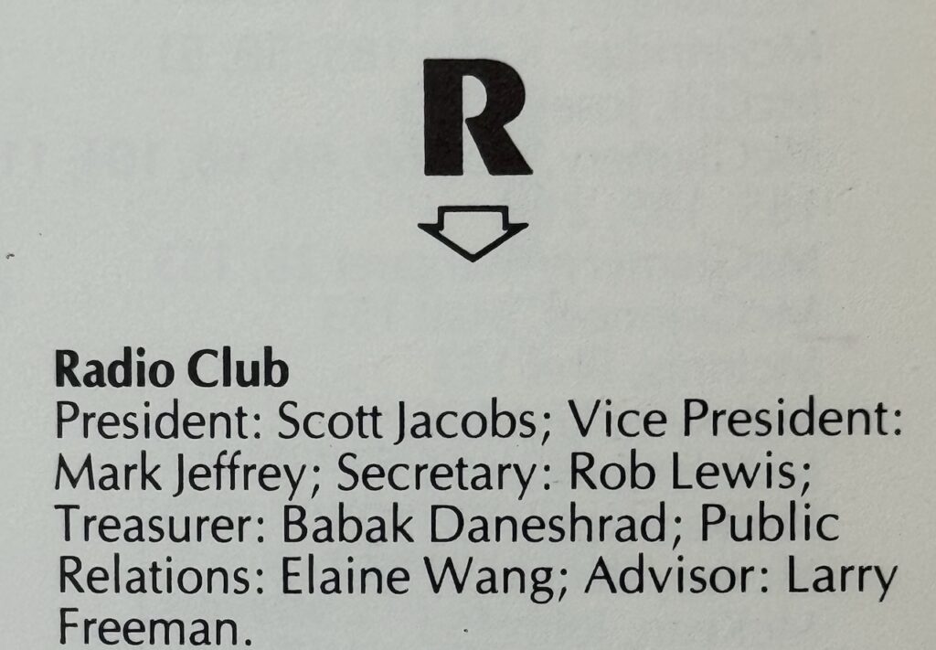 Entry for the Radio Club in the index